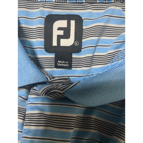 FootJoy Mens XL Pebble Beach Golf Polo Shirt Performance Blue Black Stripes - Picture 8 of 9